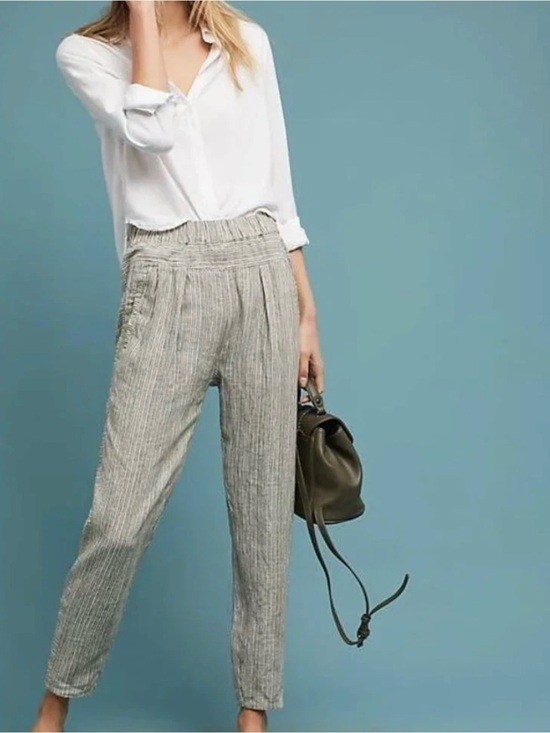 Anthropologie Pants - Anthropologie Linen Stripe Pull On Pants